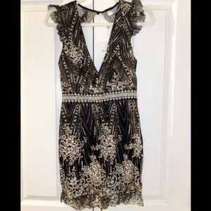 Hello Molly Black and Gold Sparkle Dress